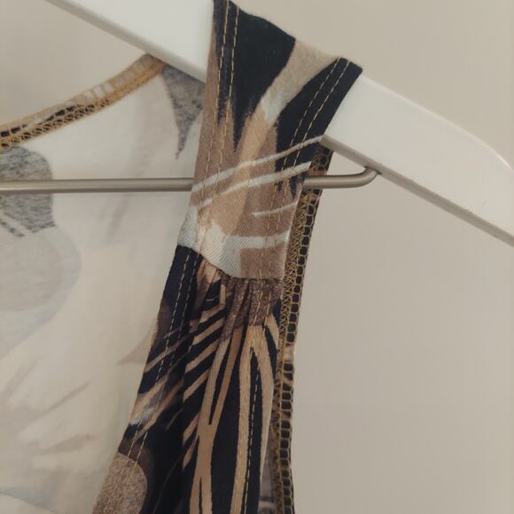 Cache Sleeveless Y2K Top Faux Wrap Animal Print Floral Neutrals Going Out - Picture 4 of 8